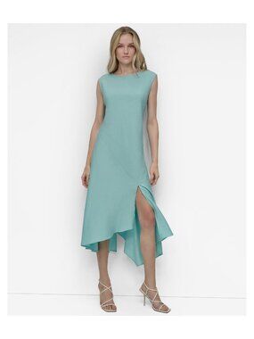 DKNY Womens Seafoam Sleeveless Asymmetrical Midi Dress Size 14 MSRP $139. Lightw